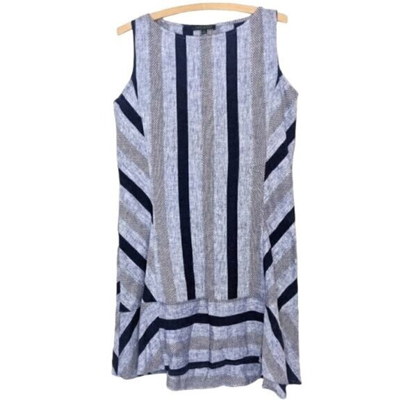For Cynthia Linen Blend Striped Dress Small - Picture 1 of 4